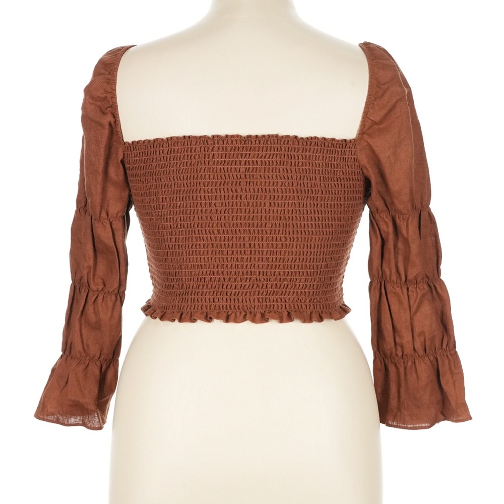 Reformation Brown Smocked Crop Top Size XL - Picture 4 of 7